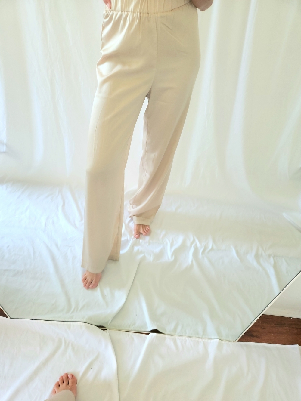Meshki Cream Wide-Leg Elastic-Waist Trousers